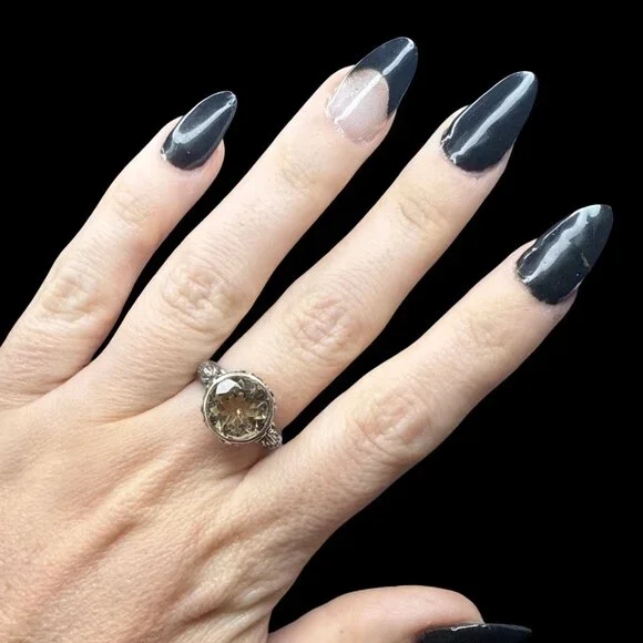 Vintage Silver citrine yellow gemstone large costume jewelry unisex adjustable - Picture 4 of 9